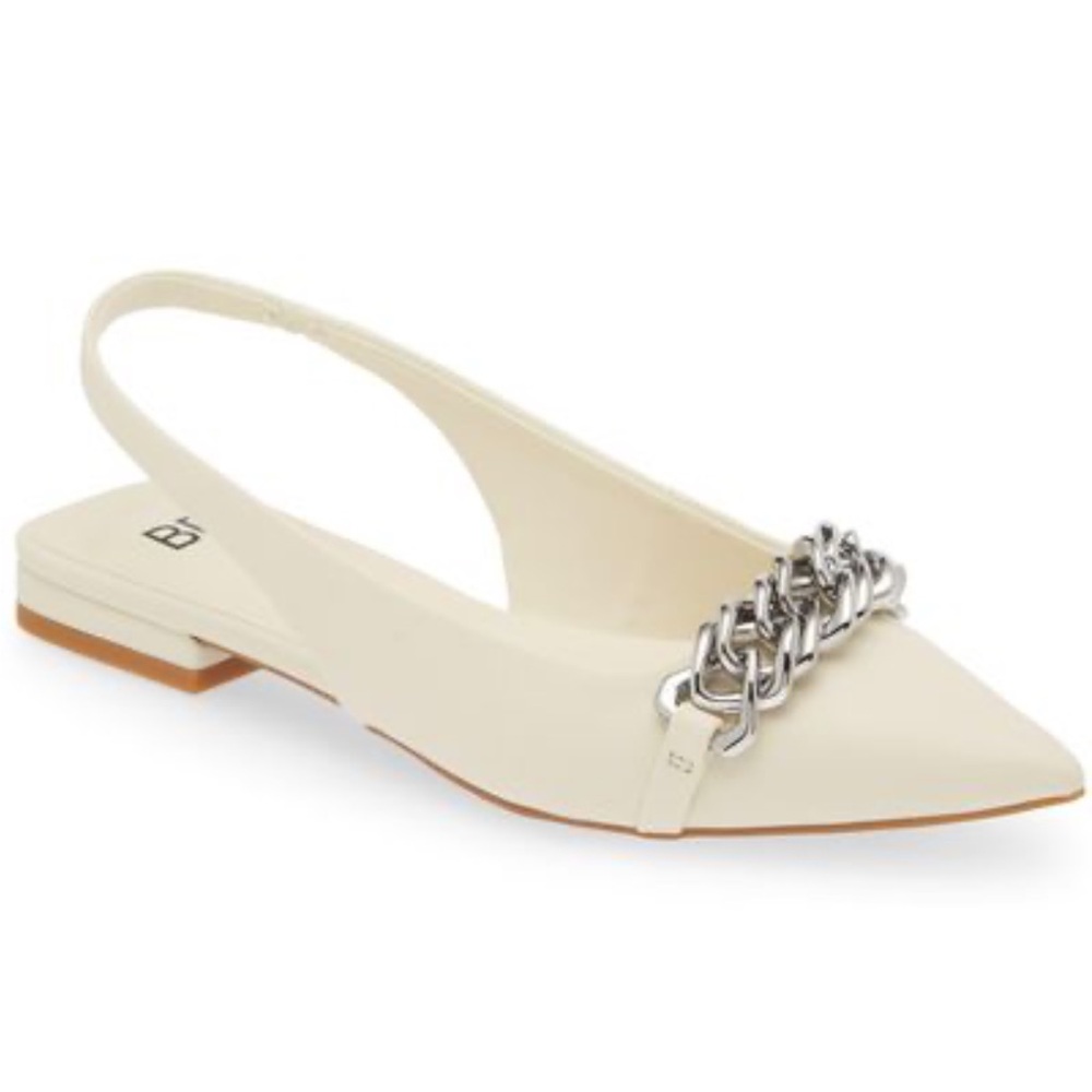 Nordstrom BP White Sling Back Silver Chain Square Heel Size 7 NWT - Picture 1 of 5